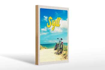 Panneau en bois voyage 20x30cm Sylt plage mer sable été vélo 1