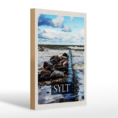Cartel de madera viaje 20x30cm Sylt isla playa mar flujo y reflujo