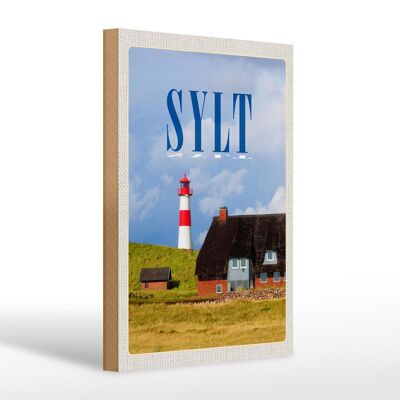 Wooden sign travel 20x30cm Sylt houses roof made of moss lighthouse