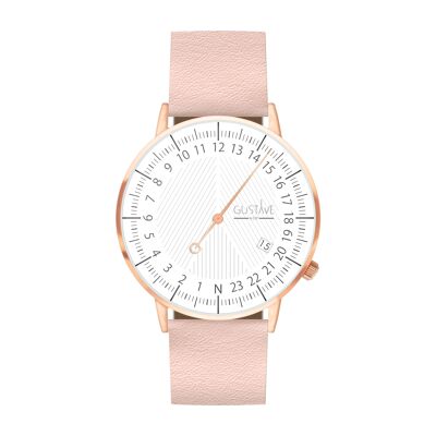 Montre 24H André Or Rose & Blanc - Bracelet Cuir Rose Pâle