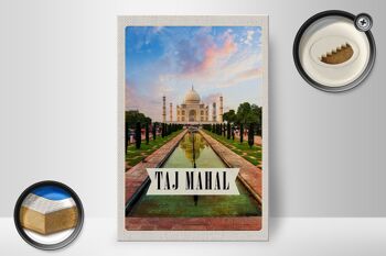 Panneau en bois voyage 20x30cm Inde Taj Mahal Agra Jardin Arbres 2