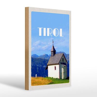 Cartel de madera viaje 20x30cm Iglesia tirolesa en el bosque natural de montaña
