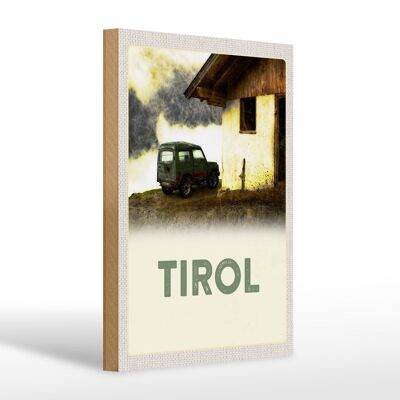 Panneau en bois voyage 20x30cm Maison du Tyrol sur la voiture des montagnes