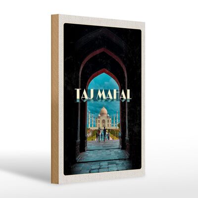 Cartello in legno da viaggio 20x30 cm India Taj Mahal persone musulmane