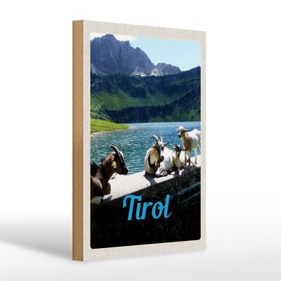 Panneau en bois voyage 20x30cm Tyrol Autriche chèvres eau nature