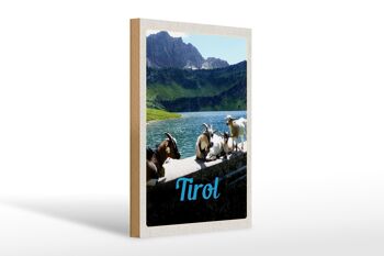 Panneau en bois voyage 20x30cm Tyrol Autriche chèvres eau nature 1