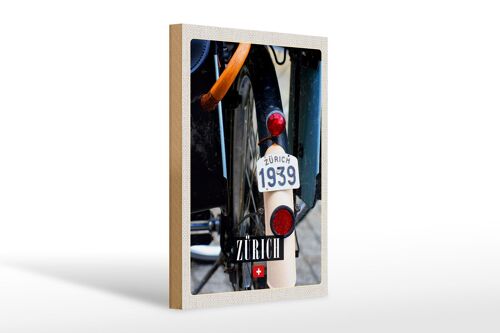 Holzschild Reise 20x30cm Zürich Fahrrad 1939 Europa