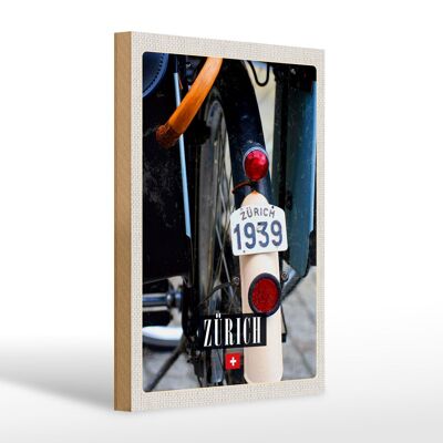 Cartel de madera viaje 20x30cm Bicicleta Zurich 1939 Europa