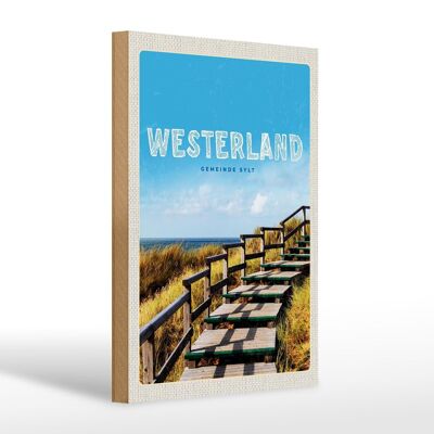 Wooden sign travel 20x30cm Westerland walkway on the beach sea