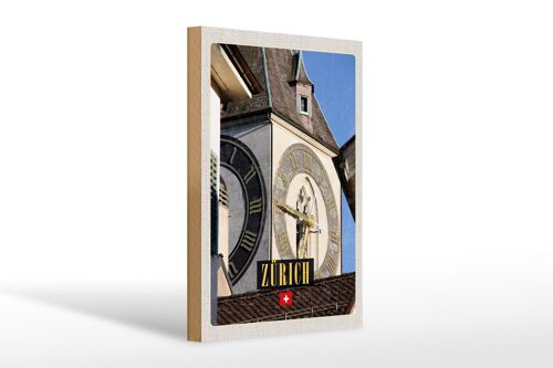Holzschild Reise 20x30cm Zürich Kirchenuhr Gold Architektur