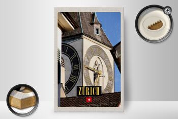 Panneau en bois voyage 20x30cm Horloge de l'église de Zurich architecture dorée 2