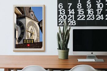 Panneau en bois voyage 20x30cm Horloge de l'église de Zurich architecture dorée 3