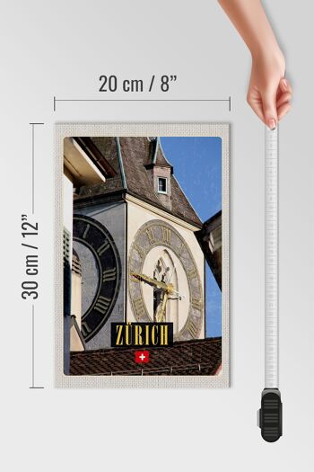 Panneau en bois voyage 20x30cm Horloge de l'église de Zurich architecture dorée 4
