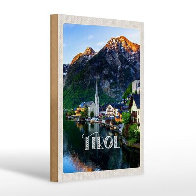 Panneau en bois voyage 20x30cm Ville du Tyrol sur les montagnes aquatiques