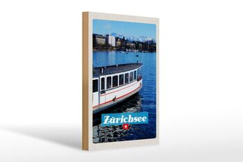Panneau en bois voyage 20x30cm Zurich bateau bateau lac ville montagnes 1