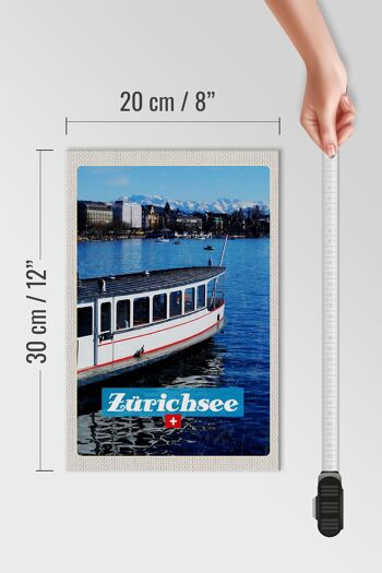 Panneau en bois voyage 20x30cm Zurich bateau bateau lac ville montagnes 4