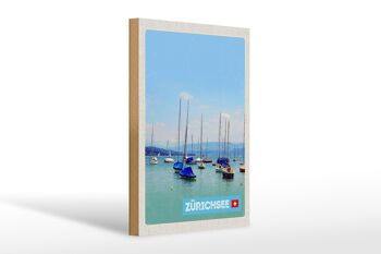 Panneau en bois voyage 20x30cm Zurich bateaux sur le lac de Zurich 1