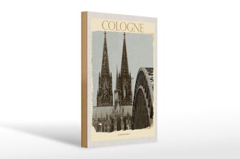 Panneau en bois voyage 20x30cm Cathédrale de Cologne Moyen Âge noir et blanc 1