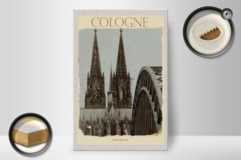 Panneau en bois voyage 20x30cm Cathédrale de Cologne Moyen Âge noir et blanc 2