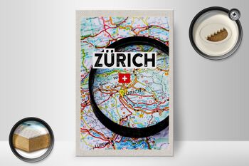 Panneau en bois voyage 20x30cm Zurich Suisse carte loupe ville 2