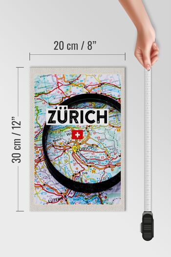 Panneau en bois voyage 20x30cm Zurich Suisse carte loupe ville 4