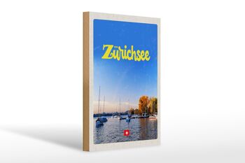 Panneau en bois voyage 20x30cm Zurich lac nature bateaux excursion en bateau 1