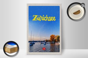 Panneau en bois voyage 20x30cm Zurich lac nature bateaux excursion en bateau 2