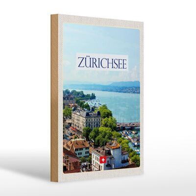 Cartello in legno da viaggio 20x30 cm Svizzera Lago di Zurigo foresta città montagne