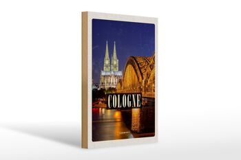 Panneau en bois voyage 20x30cm pont de Cologne cathédrale de la ville lumières du soir 1