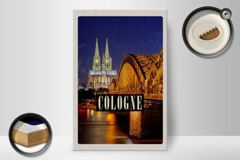 Panneau en bois voyage 20x30cm pont de Cologne cathédrale de la ville lumières du soir 2