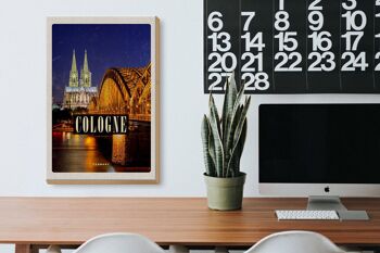 Panneau en bois voyage 20x30cm pont de Cologne cathédrale de la ville lumières du soir 3