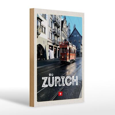 Cartel de madera viaje 20x30cm Zurich Suiza Jelmoli tranvía