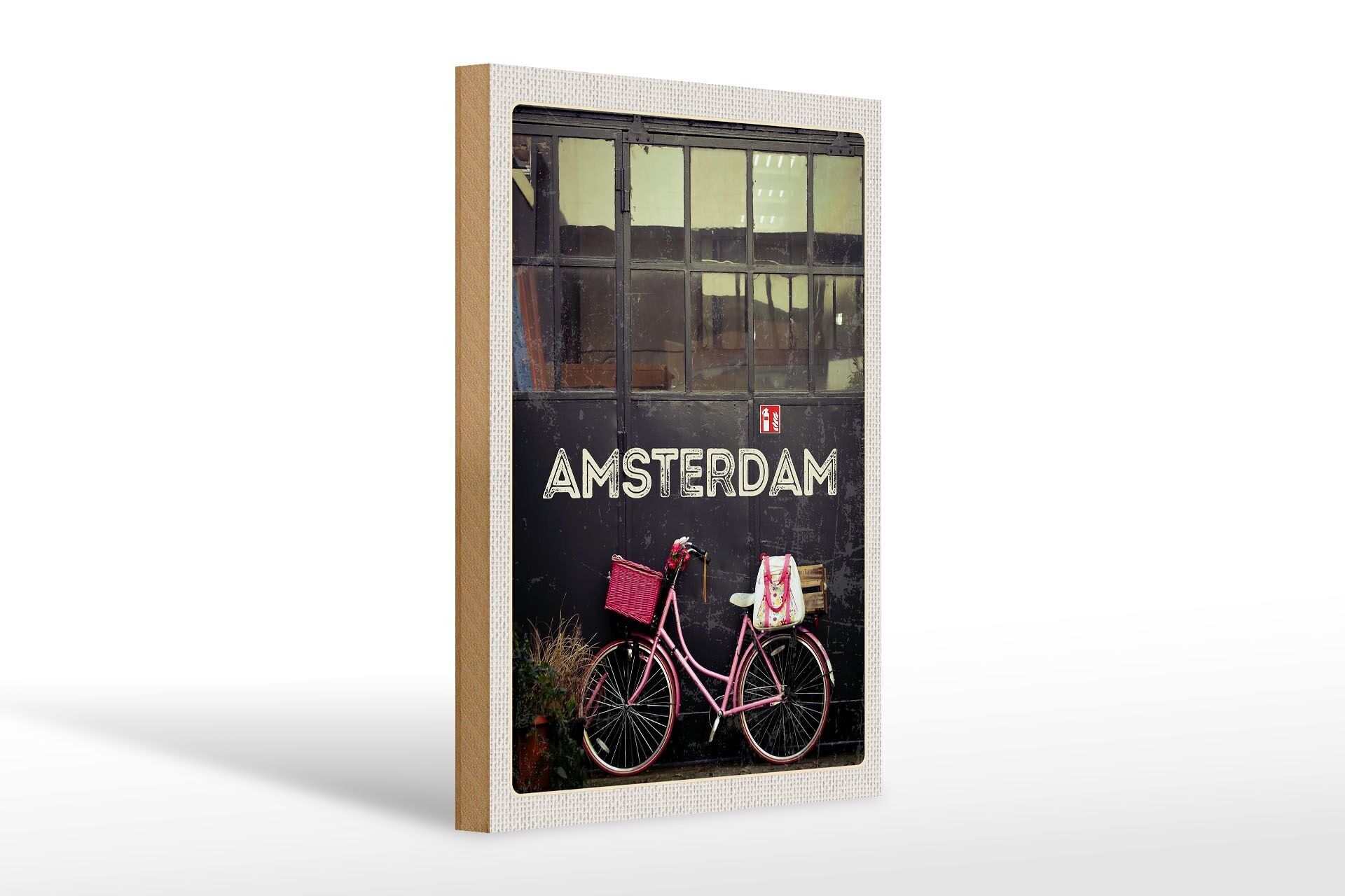 Wooden sign travel 20x30cm Amsterdam city bike nature walking