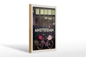 Panneau en bois voyage 20x30cm Amsterdam ville vélo nature à pied 1