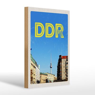 Wooden sign travel 20x30cm Berlin Germany TV tower DDR
