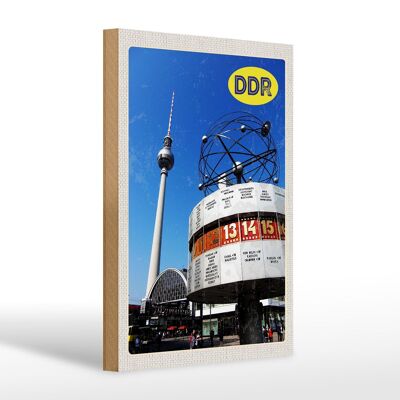 Panneau en bois voyage 20x30cm Berlin Alexanderplatz horloge mondiale