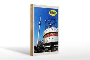 Panneau en bois voyage 20x30cm Berlin Alexanderplatz horloge mondiale 1