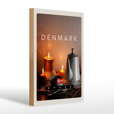 Cartello in legno da viaggio 20x30 cm Tovaglia con candele teiera Danimarca