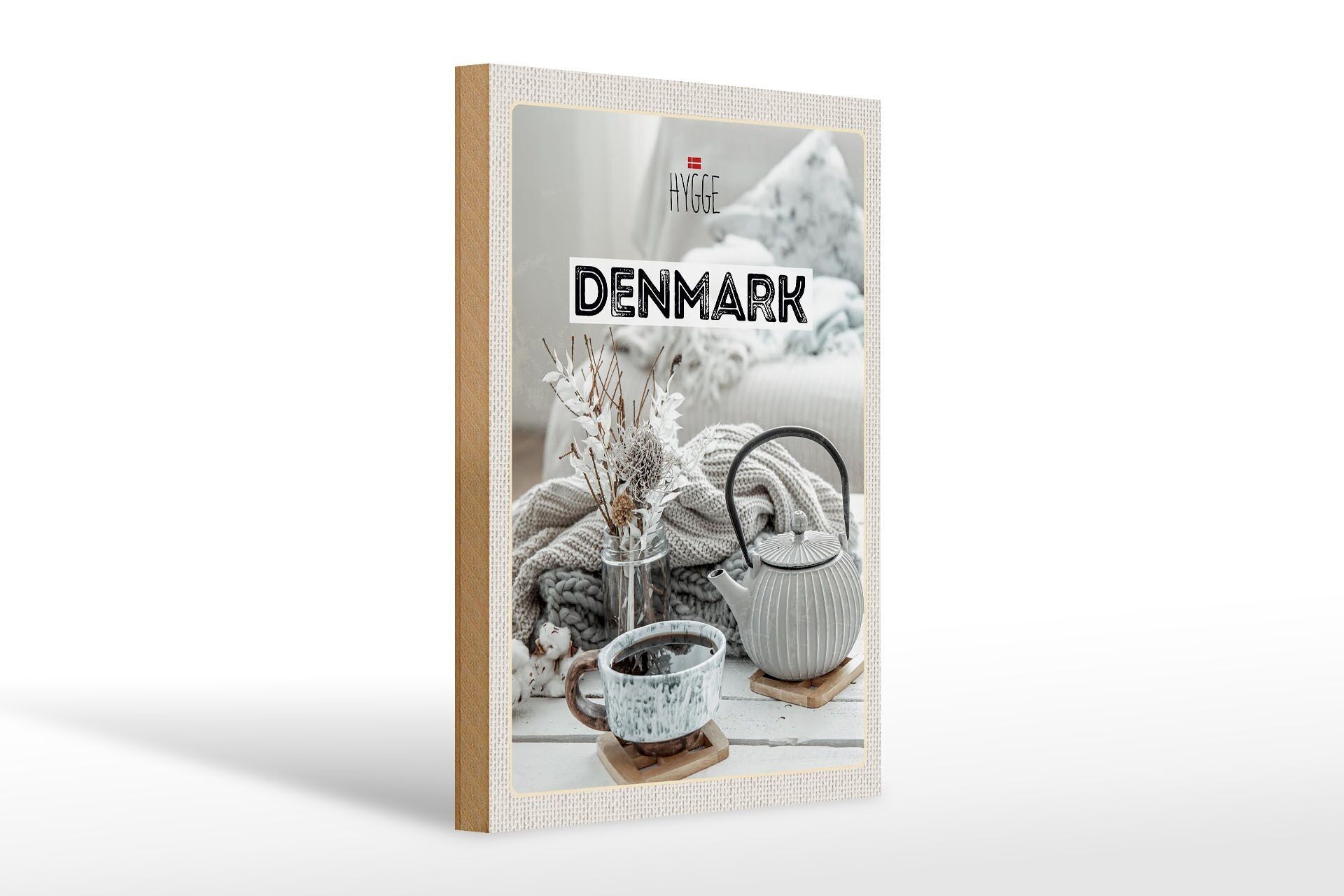 Holzschild Reise 20x30cm Dänemark weiß Teekanne Decke