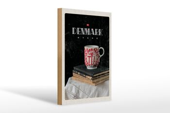 Panneau en bois voyage 20x30cm, danemark tasse de thé livres nappe 1