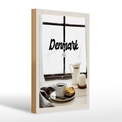 Cartel de madera viaje 20x30cm Dinamarca ventana café y pastel