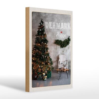 Cartel de madera viaje 20x30cm Dinamarca Árbol de Navidad