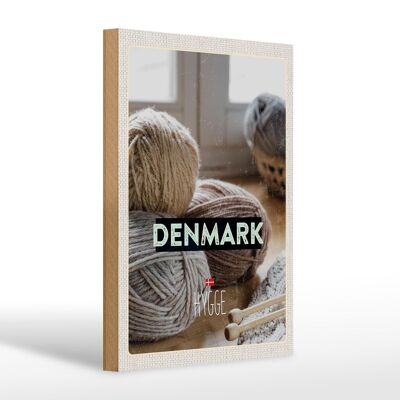 Letrero de madera viaje 20x30cm Dinamarca lana blanco gris crochet