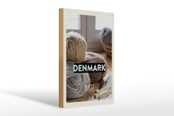 Panneau en bois voyage 20x30cm Danemark laine blanc gris crochet 1