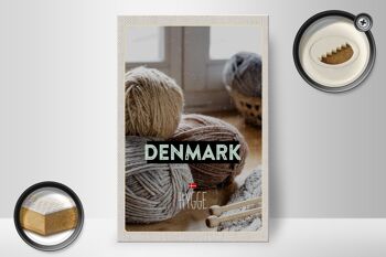 Panneau en bois voyage 20x30cm Danemark laine blanc gris crochet 2
