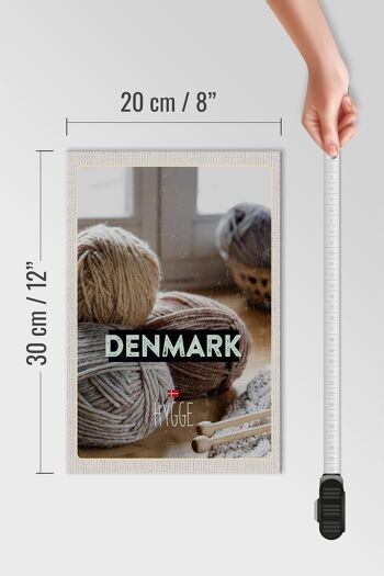 Panneau en bois voyage 20x30cm Danemark laine blanc gris crochet 4