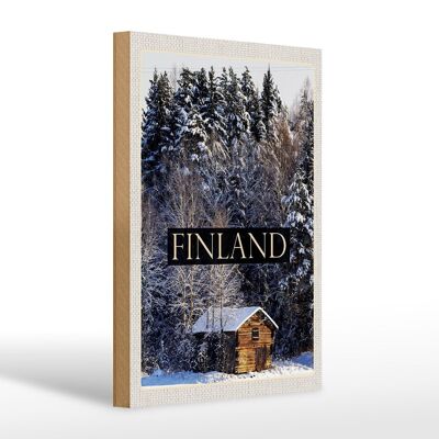 Cartel de madera viaje 20x30cm Finlandia casa bosque nevado invierno