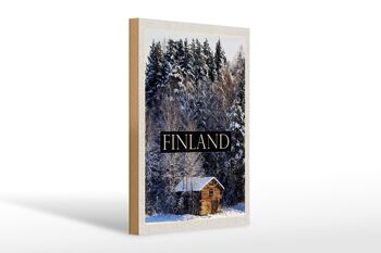 Panneau en bois voyage 20x30cm Finlande maison neige forêt hiver 1