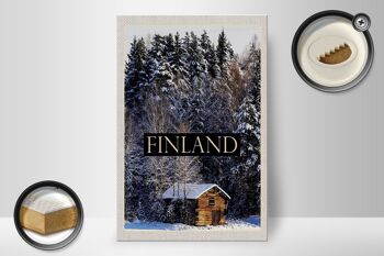 Panneau en bois voyage 20x30cm Finlande maison neige forêt hiver 2