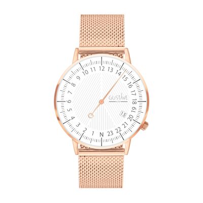 24H Reloj André de oro rosa y blanco - Pulsera milanesa de oro rosa